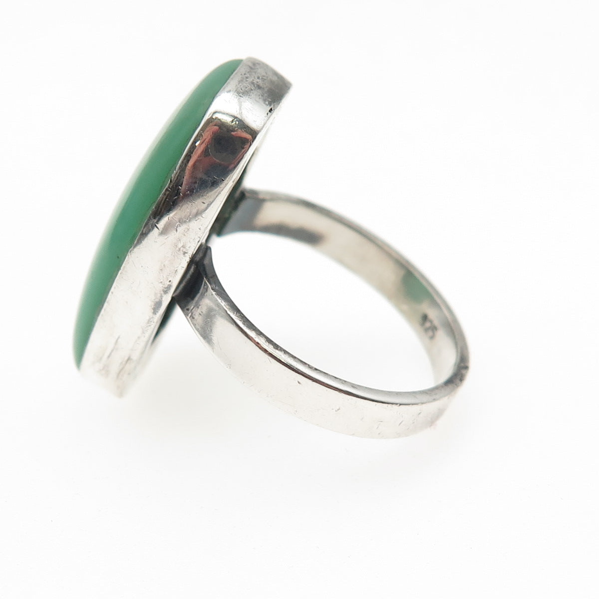 925 Sterling Silver Vintage Real Cabochon Chrysoprase Ring Size 8.5