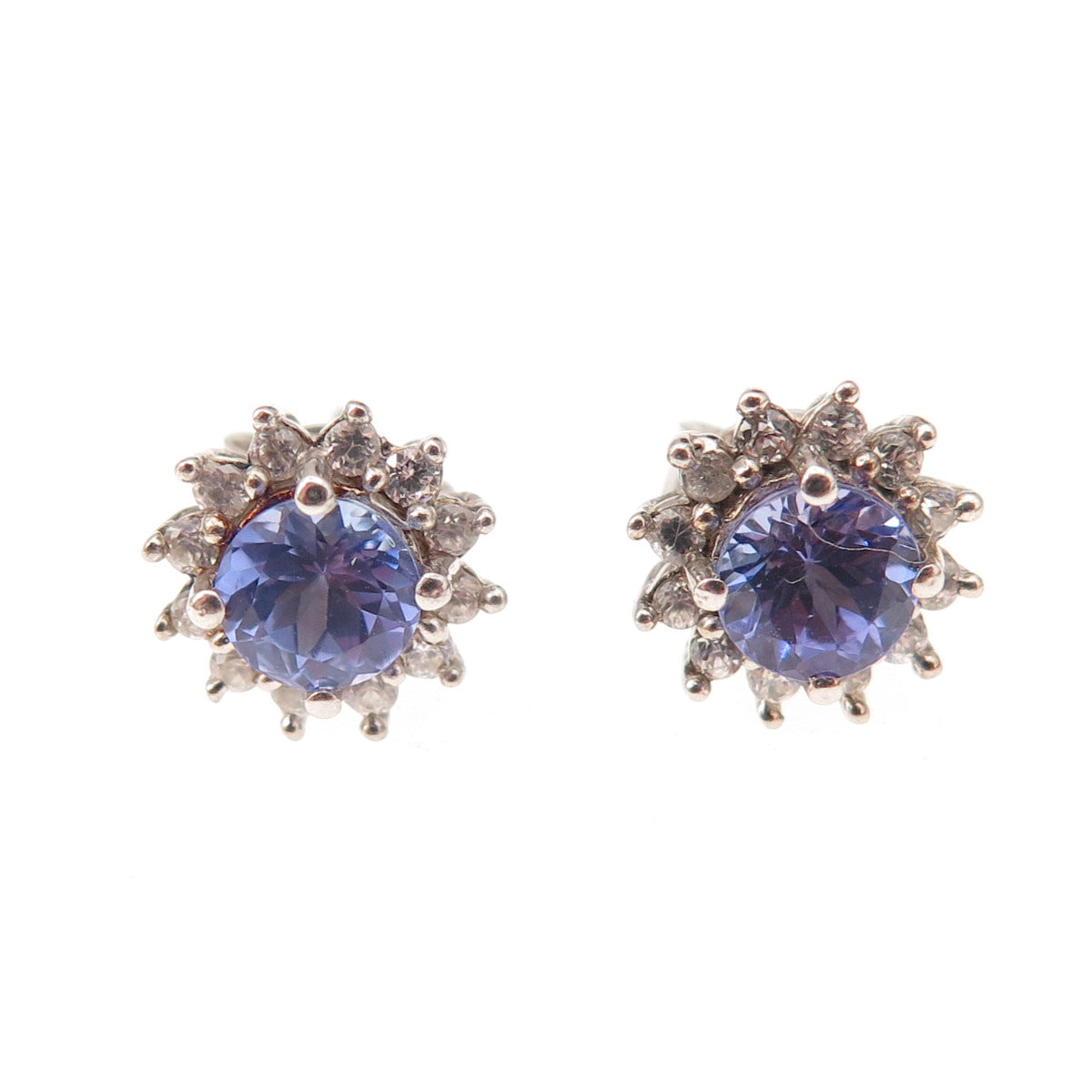 Chuck Clemency 925 Sterling Silver Real Tanzanite & White Topaz Stud Earrings