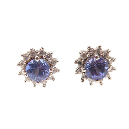 Chuck Clemency 925 Sterling Silver Real Tanzanite & White Topaz Stud Earrings