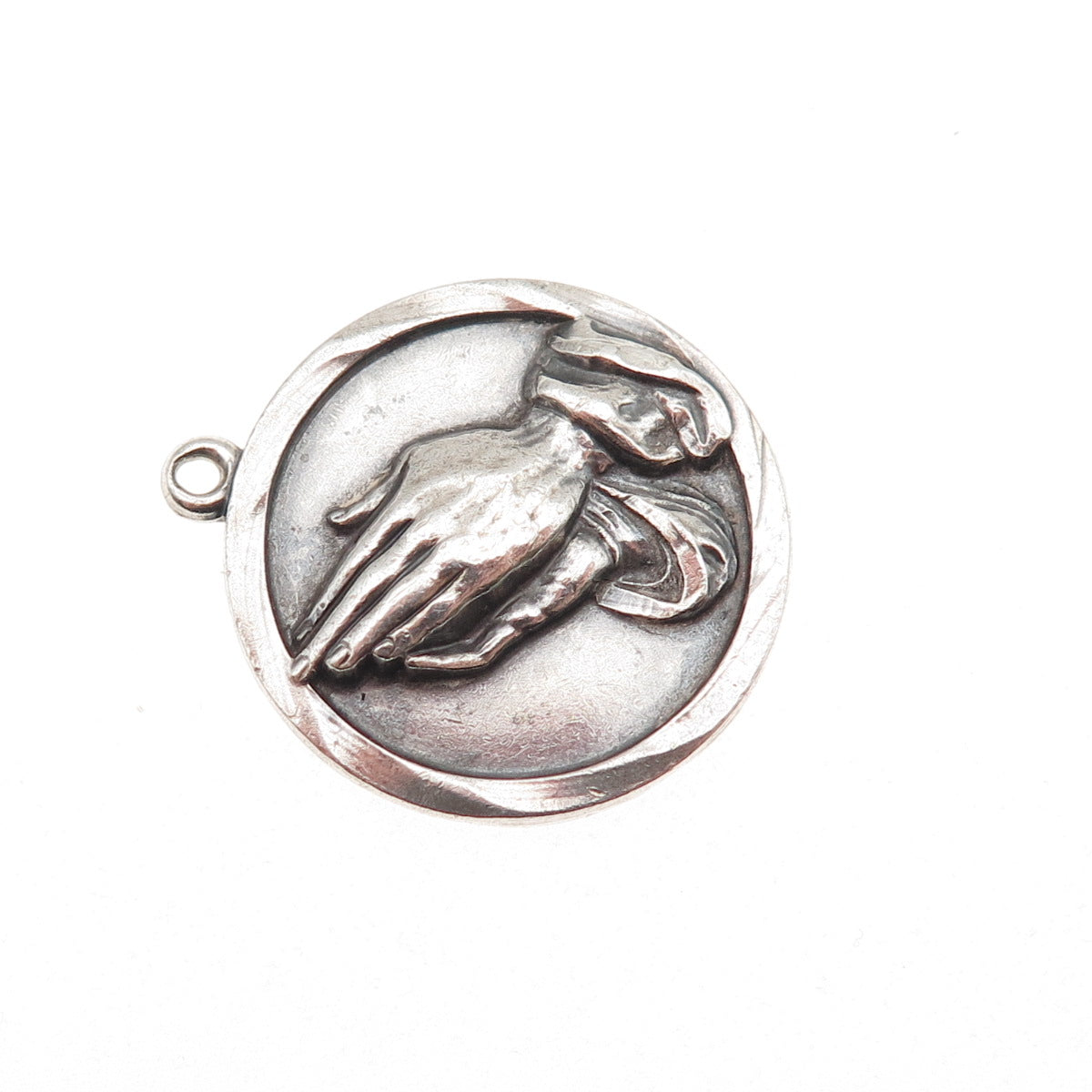 925 Sterling Silver Antique Art Deco Prayer Hands Oxidized Charm Pendant
