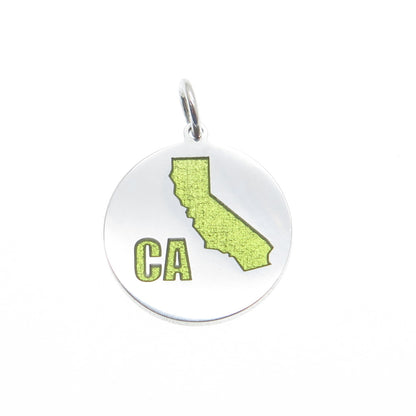 925 Sterling Silver Enamel California State Map Round Minimalist Charm Pendant