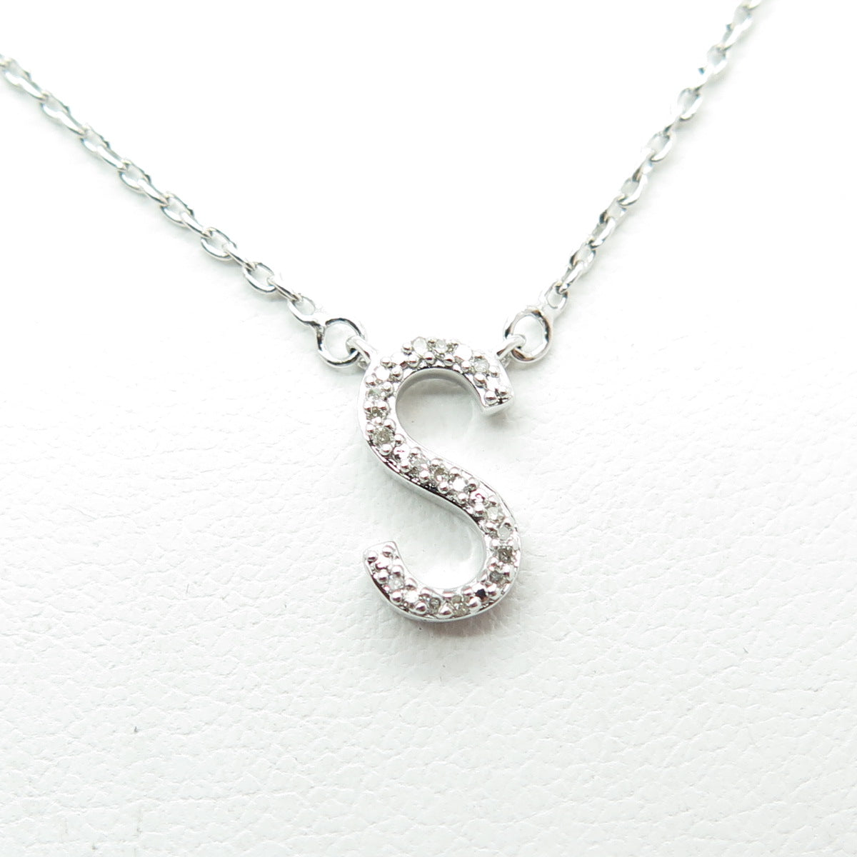 SUN 925 Sterling Silver Real Diamond Letter "S" Cable Chain Necklace 16-18"