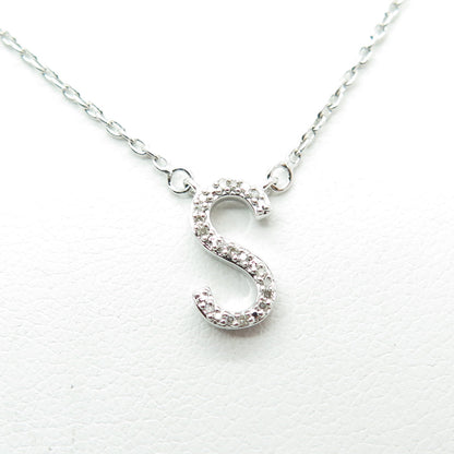 SUN 925 Sterling Silver Real Diamond Letter "S" Cable Chain Necklace 16-18"