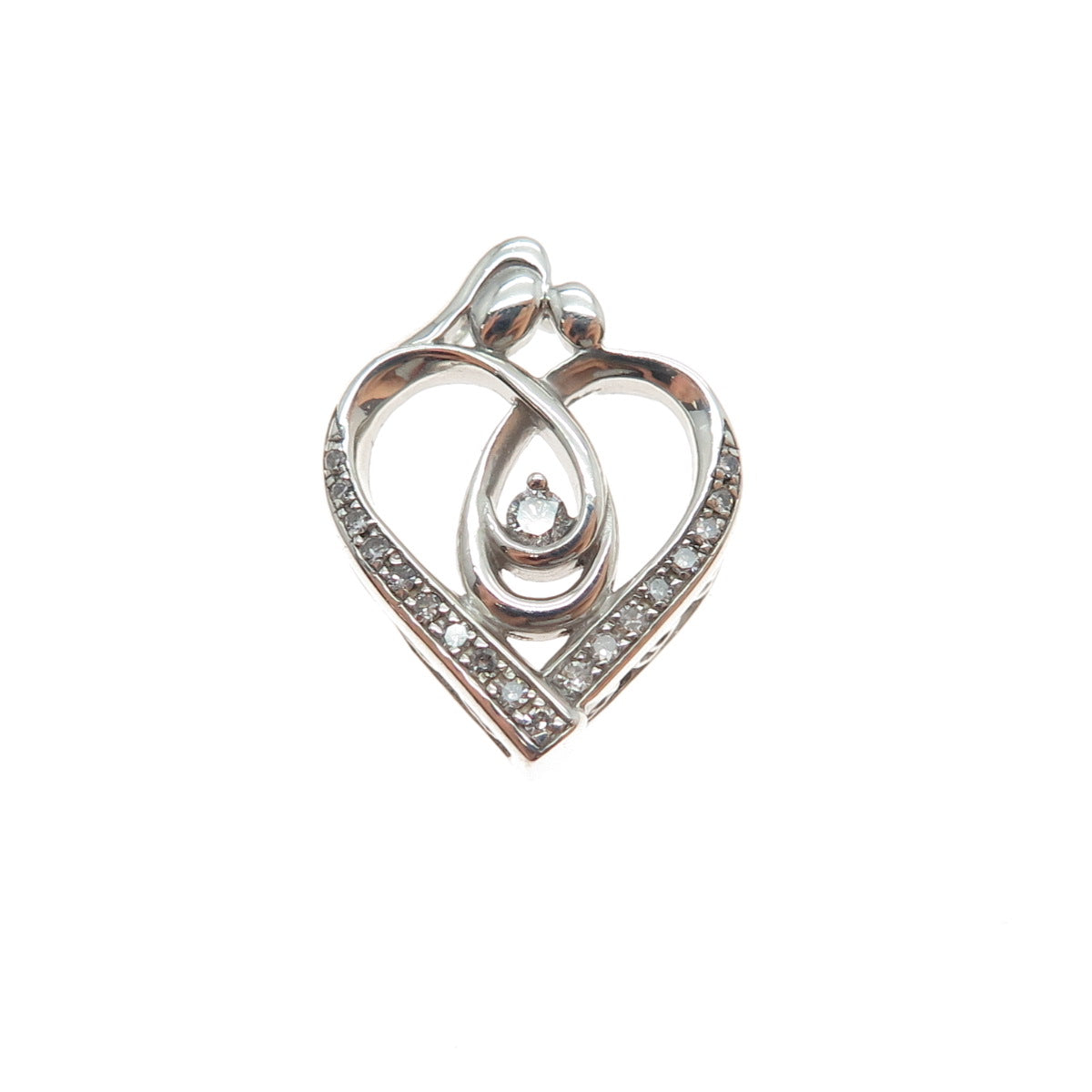 KENDRA SCOTT Sterling Silver Real Diamond Mom & Child Heart Mini Slide Pendant