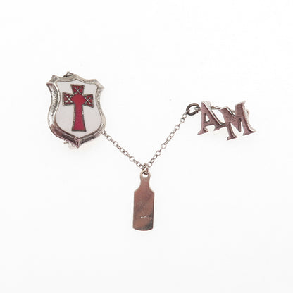 925 Sterling Silver Antique Art Deco Enamel Masonic Order of the Red Cross Pin