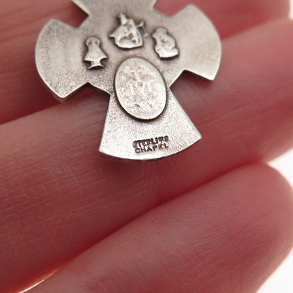 Chapel 925 Sterling Silver Antique Art Deco 4-Way Cross Oxidized Charm Pendant