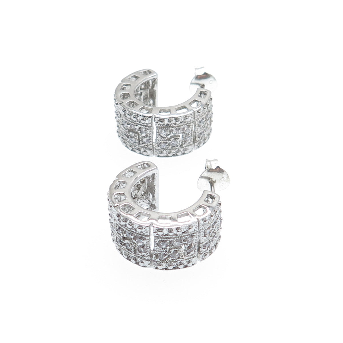 925 Sterling Silver Round-Cut C Z Hoop Earrings