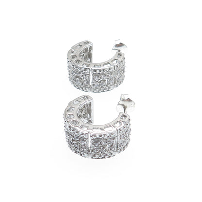 925 Sterling Silver Round-Cut C Z Hoop Earrings