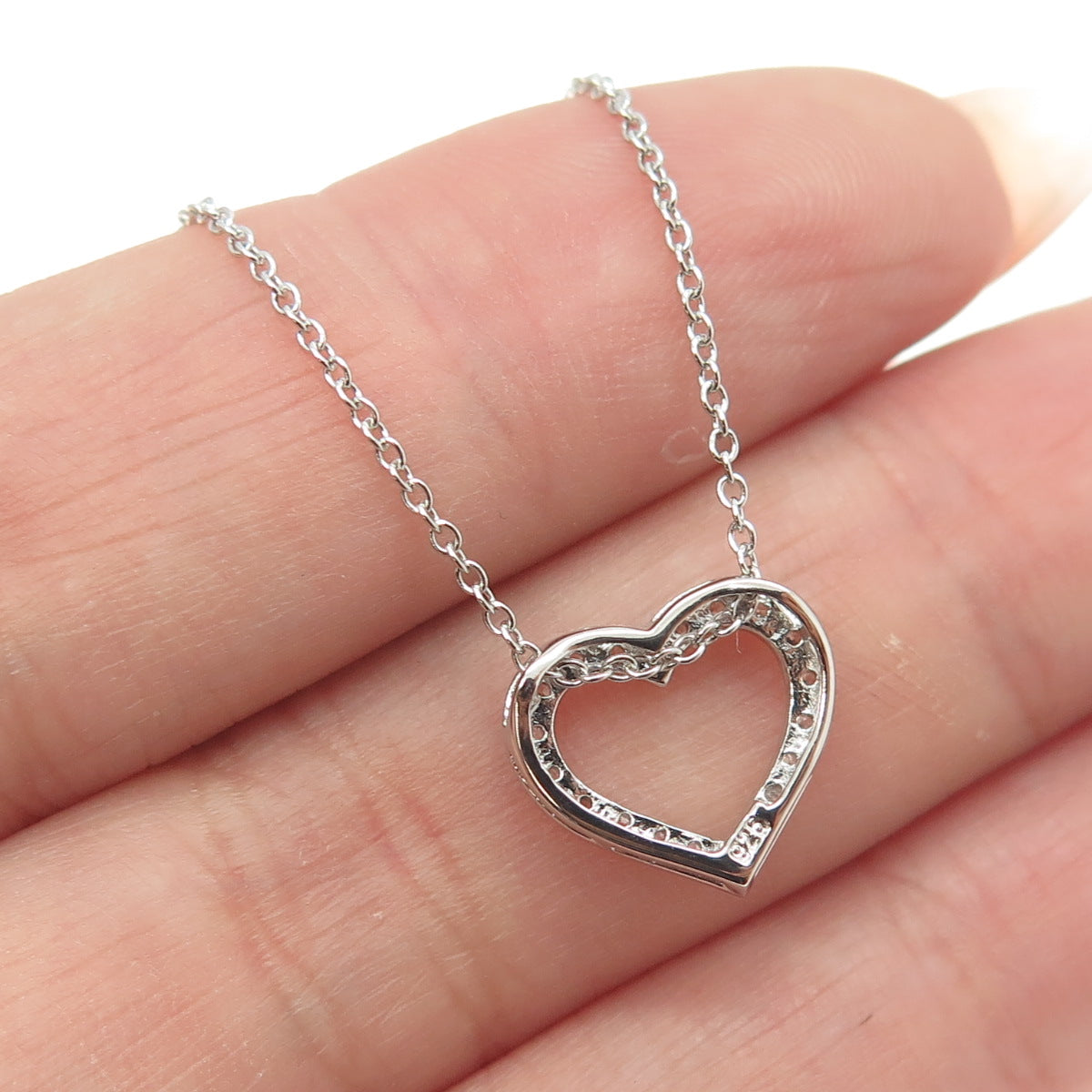 925 Sterling Silver Round-Cut Shaped C Z Heart Rolo Chain Necklace 18"