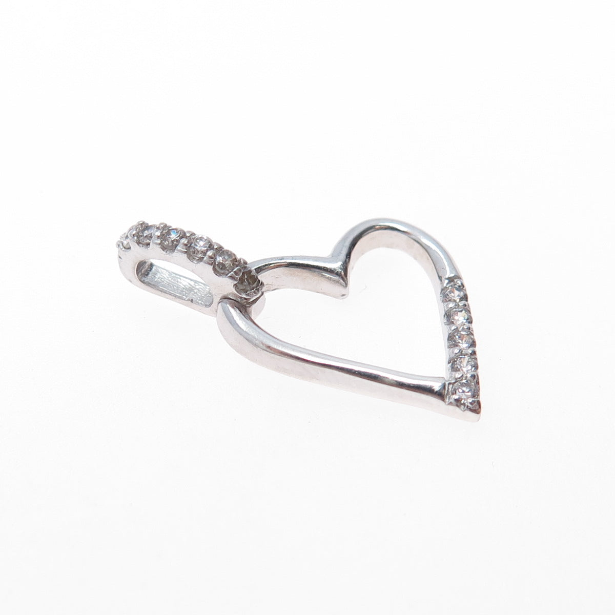 925 Sterling Silver Round-Cut C Z Heart Mini Charm Pendant