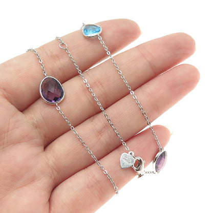 925 Sterling Silver Real Aquamarine & Amethyst By The Yard Chain Necklace 22-24"