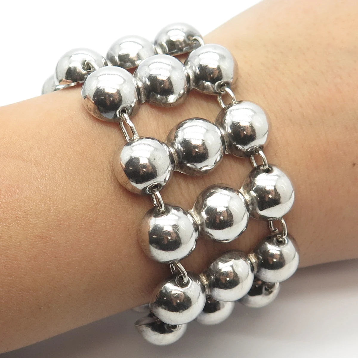 925 Sterling Silver Vintage Ball Link Bracelet 7"