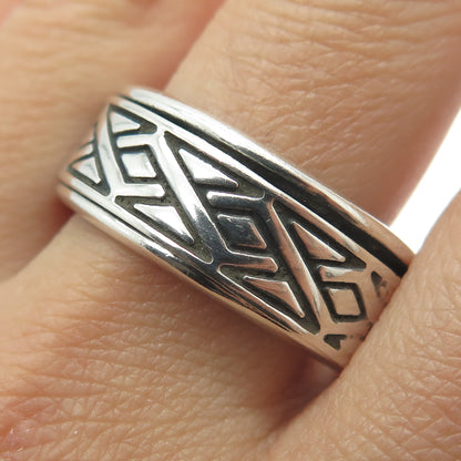 925 Sterling Silver Vintage Geometric Band Ring Size 13.25