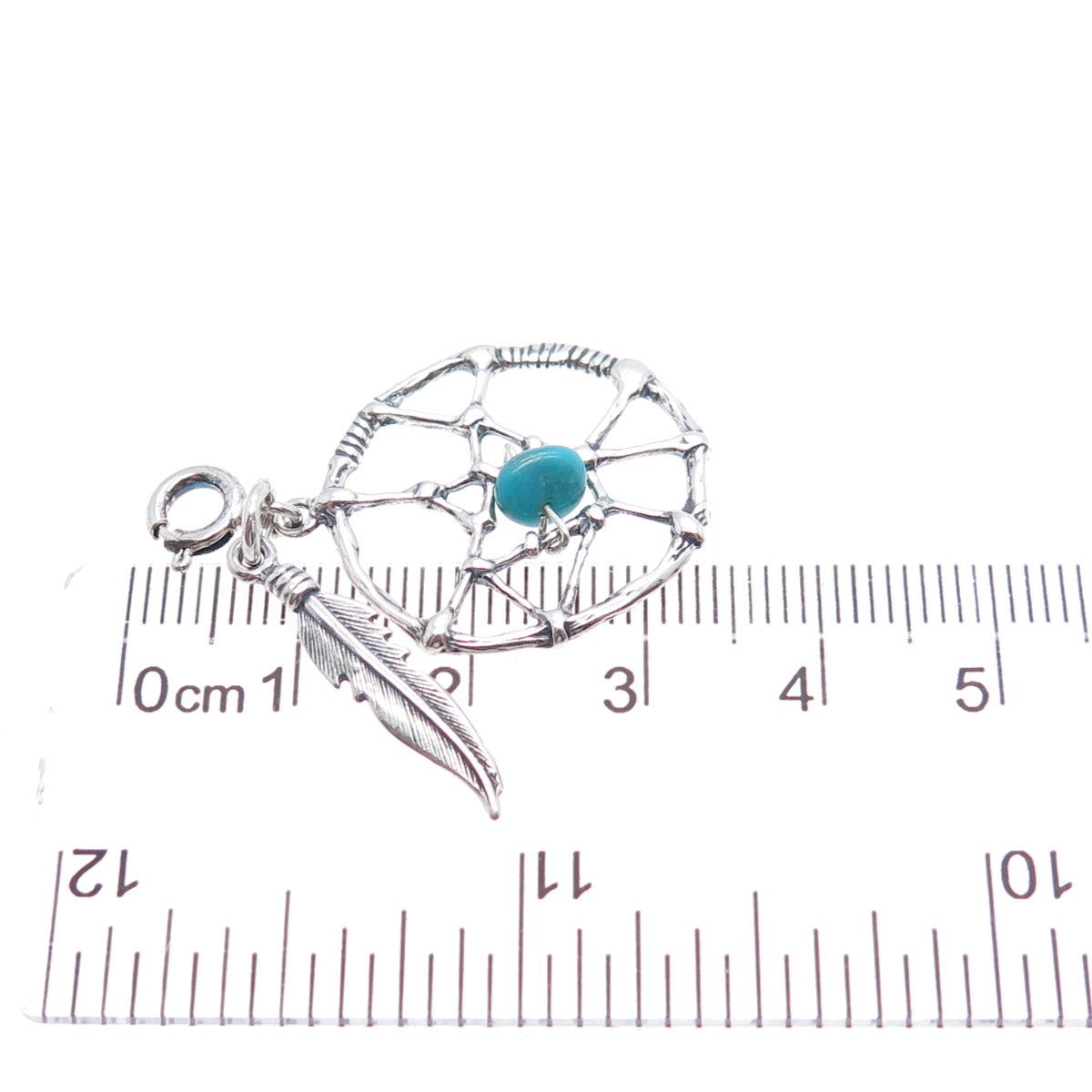 SHUBE Sterling Vintage Turquoise Dreamcatcher Feather Spring Ring Lock Pendant