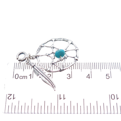 SHUBE Sterling Vintage Turquoise Dreamcatcher Feather Spring Ring Lock Pendant