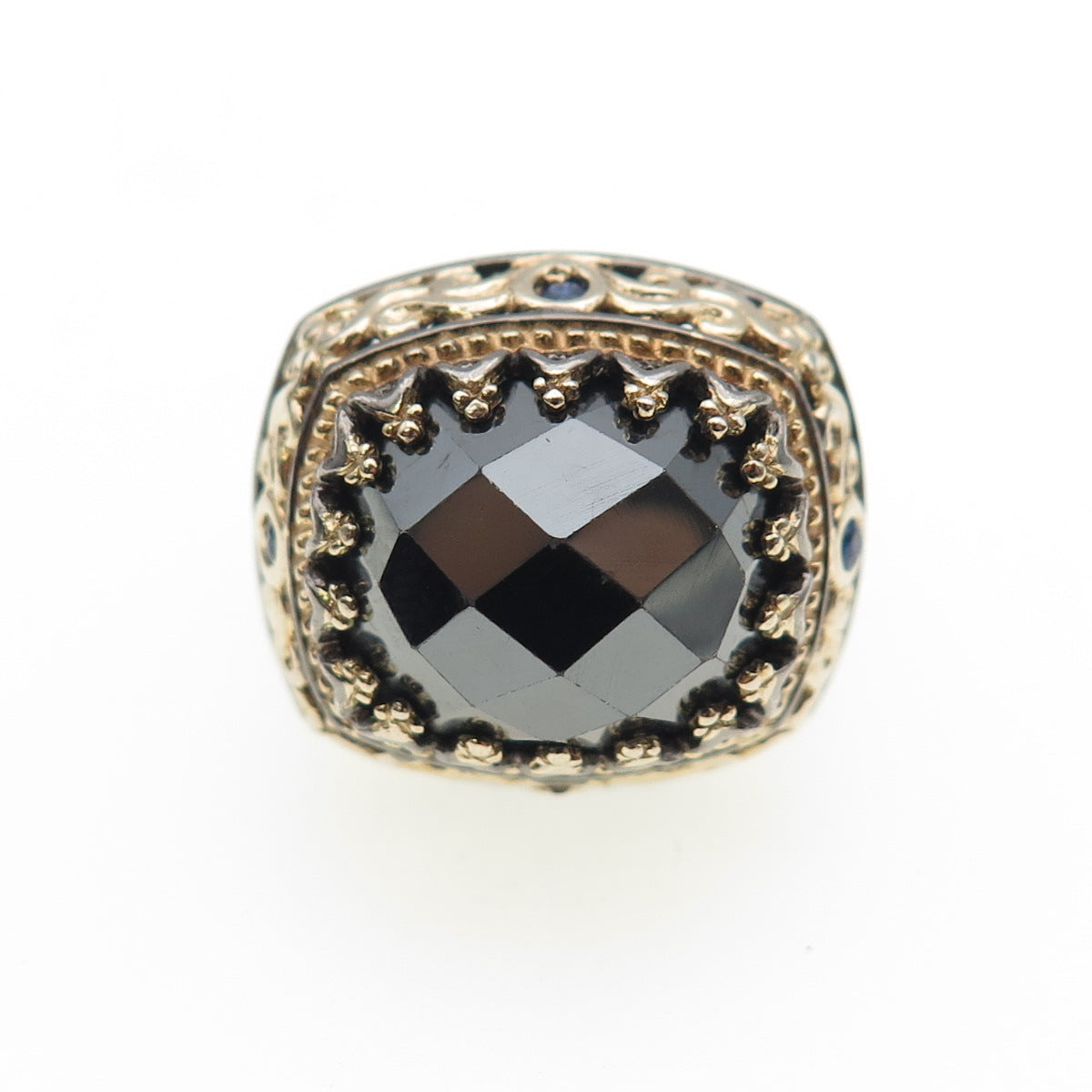 MICHAEL VALITUTTI Gems En Vogue Sterling 2-Tone Sapphire Hematite Ring Size 7.25