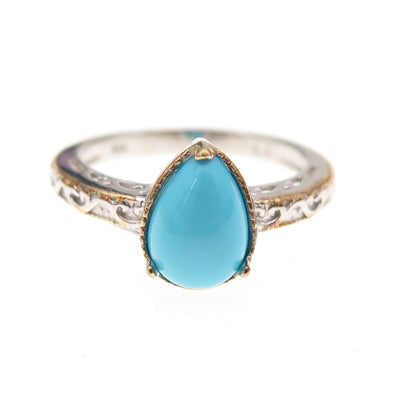 Chuck Clemency Sterling Silver 2-Tone Real Sleeping Beauty Turquoise Ring Size 8