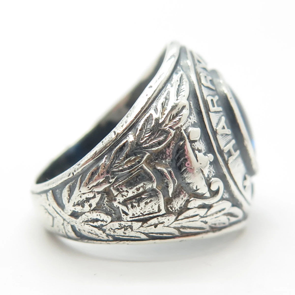 925 Sterling Silver Vintage 1959 Blue Glass "Harry L. Bain" School Ring Size 6