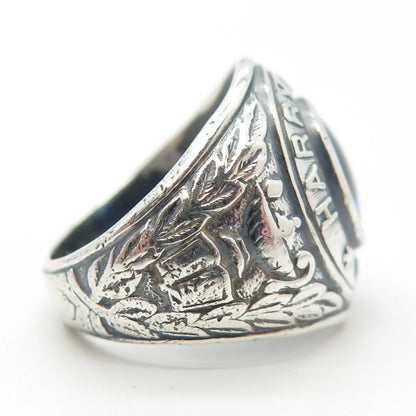 925 Sterling Silver Vintage 1959 Blue Glass "Harry L. Bain" School Ring Size 6