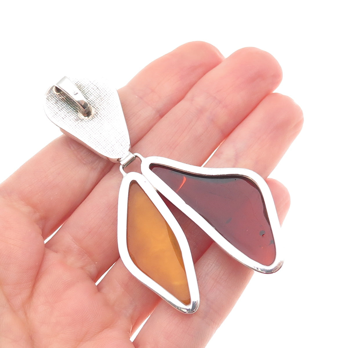 925 Sterling Silver Vintage Real Amber Modernist Slide Pendant