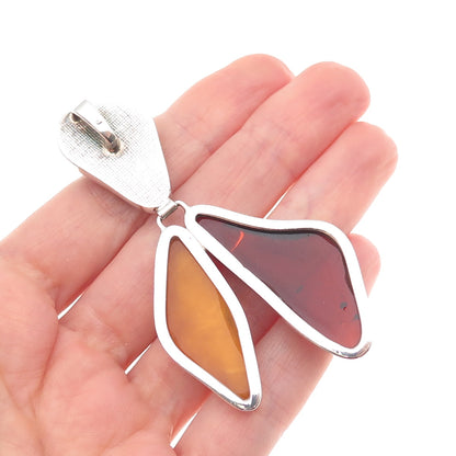 925 Sterling Silver Vintage Real Amber Modernist Slide Pendant