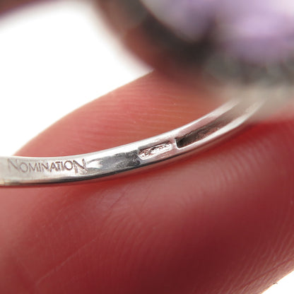 NOMINATION 925 Sterling Silver Real Round-Cut Amethyst & C Z Ring Size 7.25