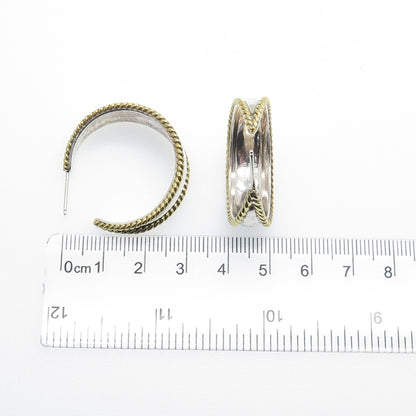 ATI ANNIKA WITT 925 Sterling Silver 2-Tone Vintage Mexico Crescent Hoop Earrings