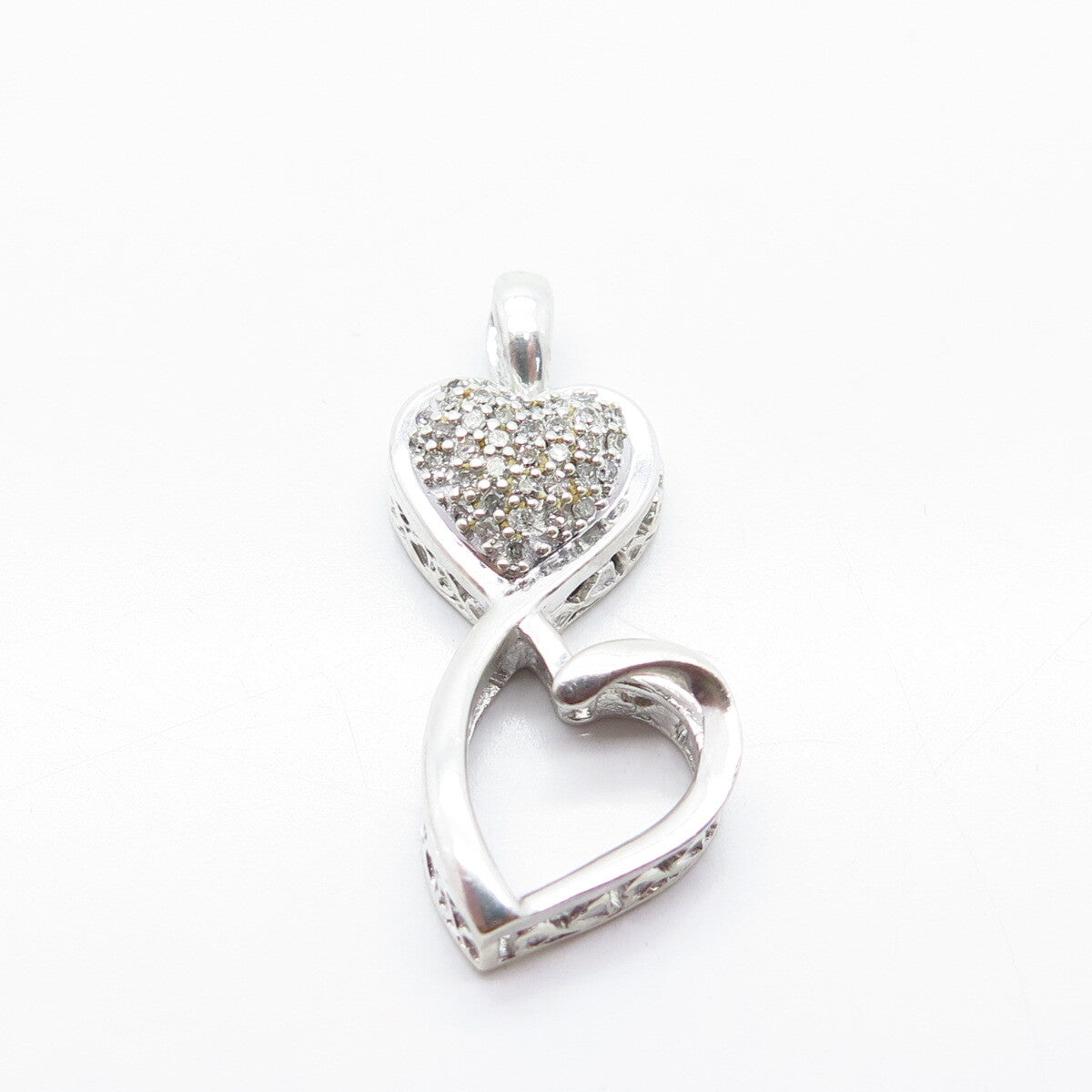 925 Sterling Silver Real Smoky Diamond Hearts Pendant