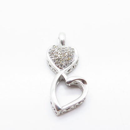 925 Sterling Silver Real Smoky Diamond Hearts Pendant