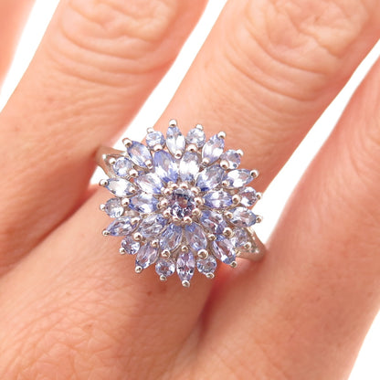 Chuck Clemency 925 Sterling Silver Real Tanzanite Floral Ring Size 8.25