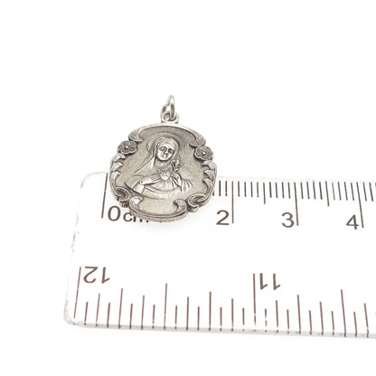 925 Sterling Silver Antique Art Deco St. Mary Miraculous Oxidized Charm Pendant