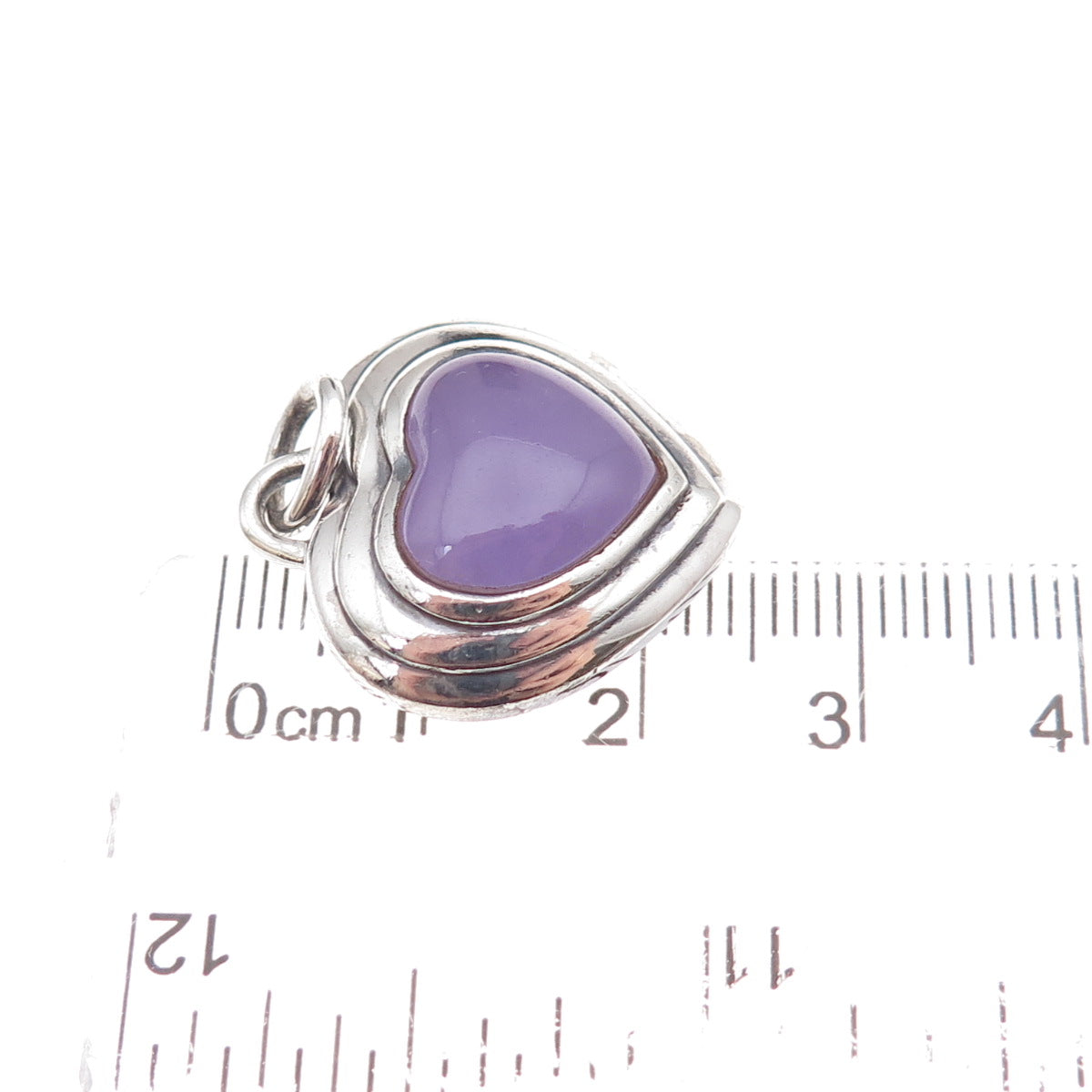 CNA Pranda 925 Sterling Silver Vintage Real Lavender Jade Heart Charm Pendant