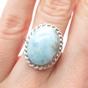 925 Sterling Silver Vintage Real Cabochon Larimar Ring Size 6.5