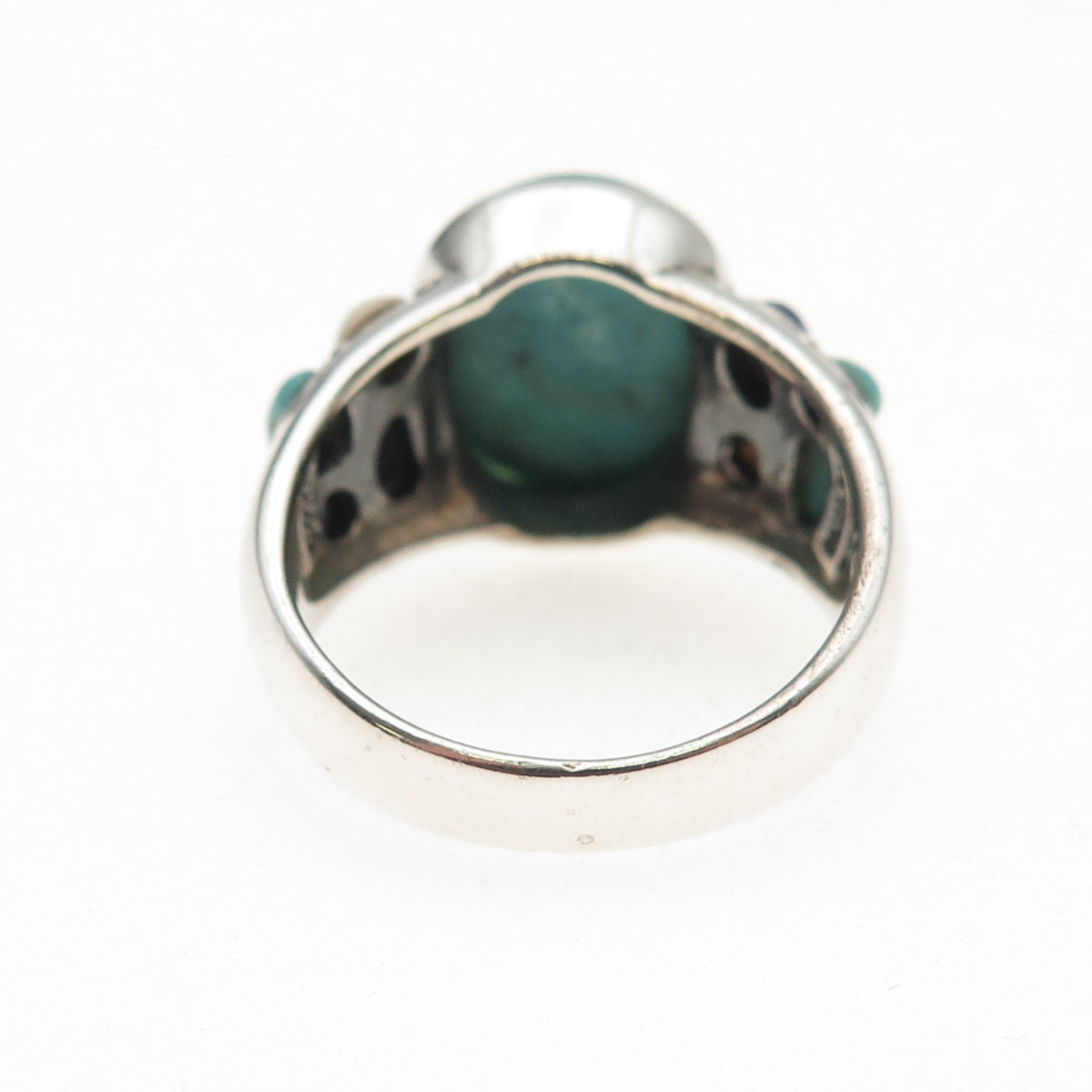 SX Sally C 925 Sterling Silver Vintage Real Turquoise Lapis MOP Ring Size 10