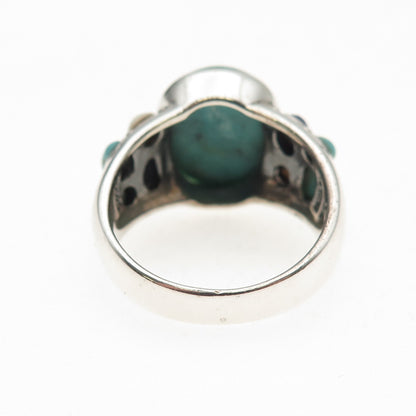 SX Sally C 925 Sterling Silver Vintage Real Turquoise Lapis MOP Ring Size 10
