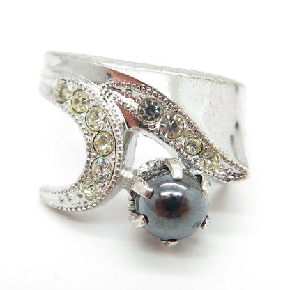 McGrath-Hamin 925 Sterling Silver Antique Real Pearl & Rhinestone Ring Size 5.25