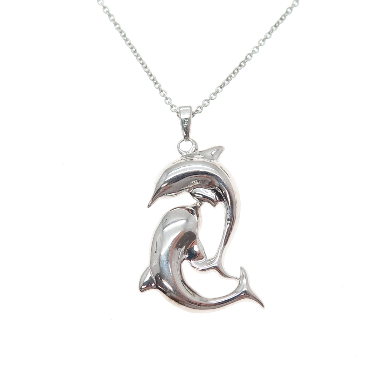KARIZIA SPA KA-1772 Sterling Silver Black & White Diamond Dolphin Necklace 18"