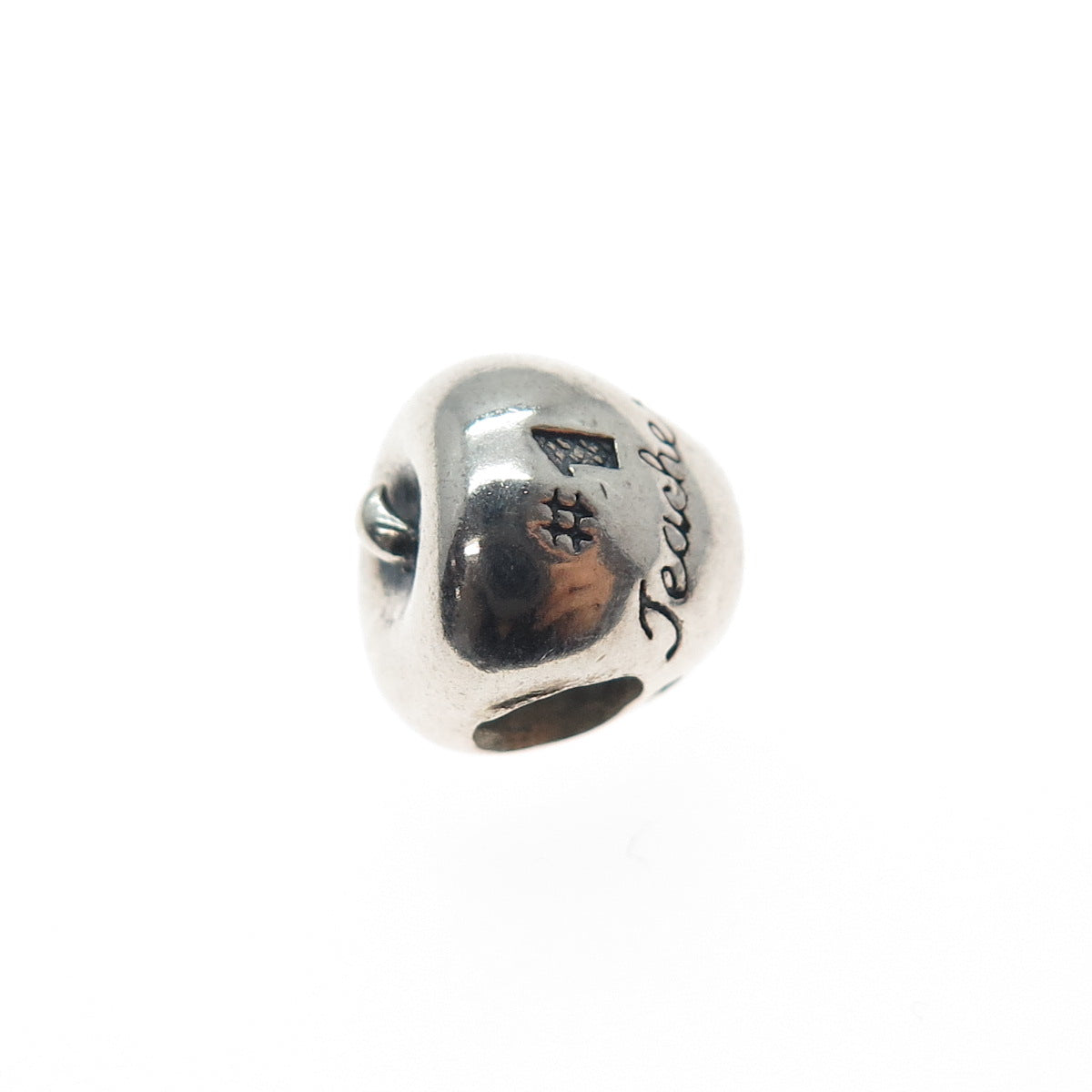 REFLECTION BEADS 925 Sterling Silver C Z #1 Teacher Apple Slide Bead Charm