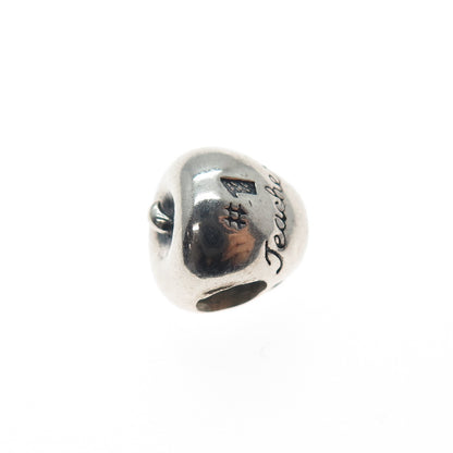 REFLECTION BEADS 925 Sterling Silver C Z #1 Teacher Apple Slide Bead Charm