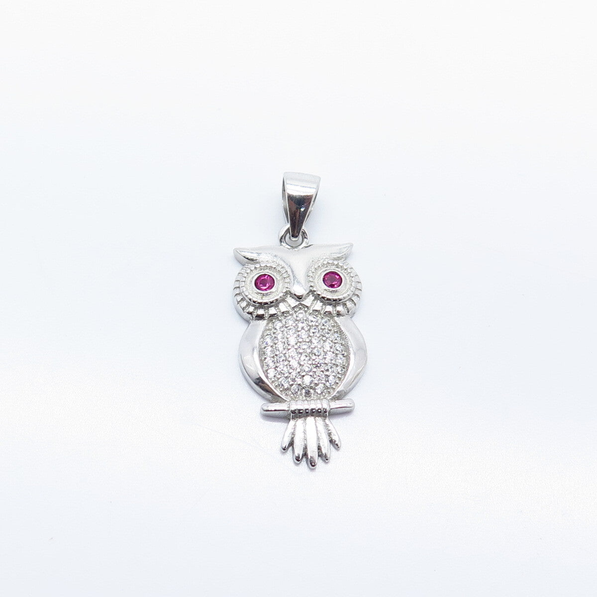 925 Sterling Silver Lab-Created Ruby & C Z Wise Owl Pendant