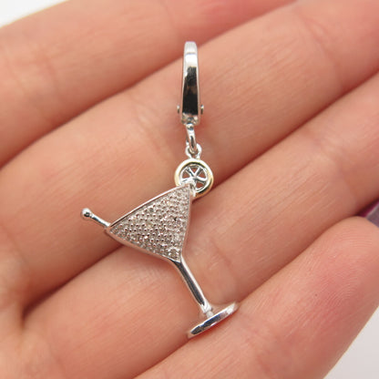 925 Sterling Silver / 14K Gold Alwand Vahan White Diamond Martini Glass Pendant