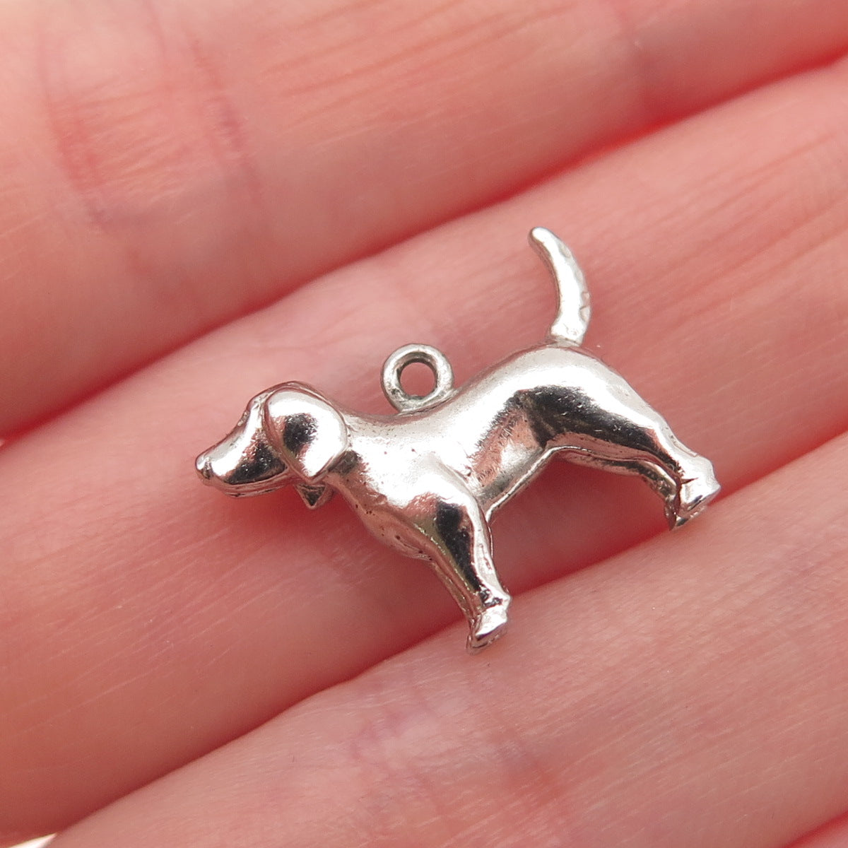 925 Sterling Silver Vintage Beagle Dog 3D Mini Charm Pendant