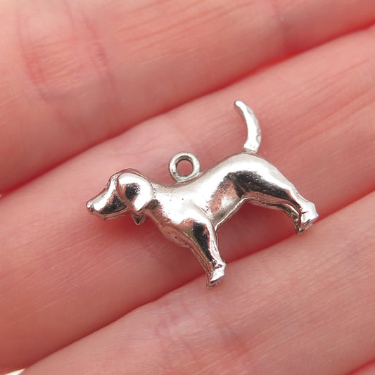 925 Sterling Silver Vintage Beagle Dog 3D Mini Charm Pendant