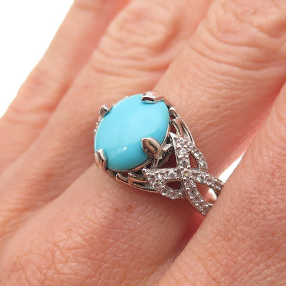 Chuck Clemency 925 Sterling Silver Real Turquoise & White Topaz Ring Size 8