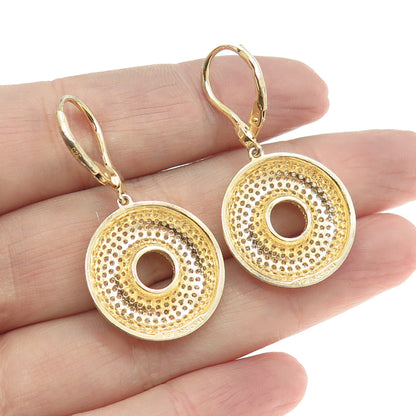 925 Sterling Silver Gold Plated Pave C Z Dangling Earrings