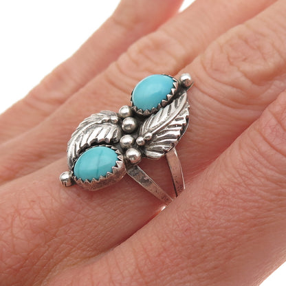 Old Pawn Sterling Silver Vintage Southwestern Turquoise Feather Ring Size 7.25