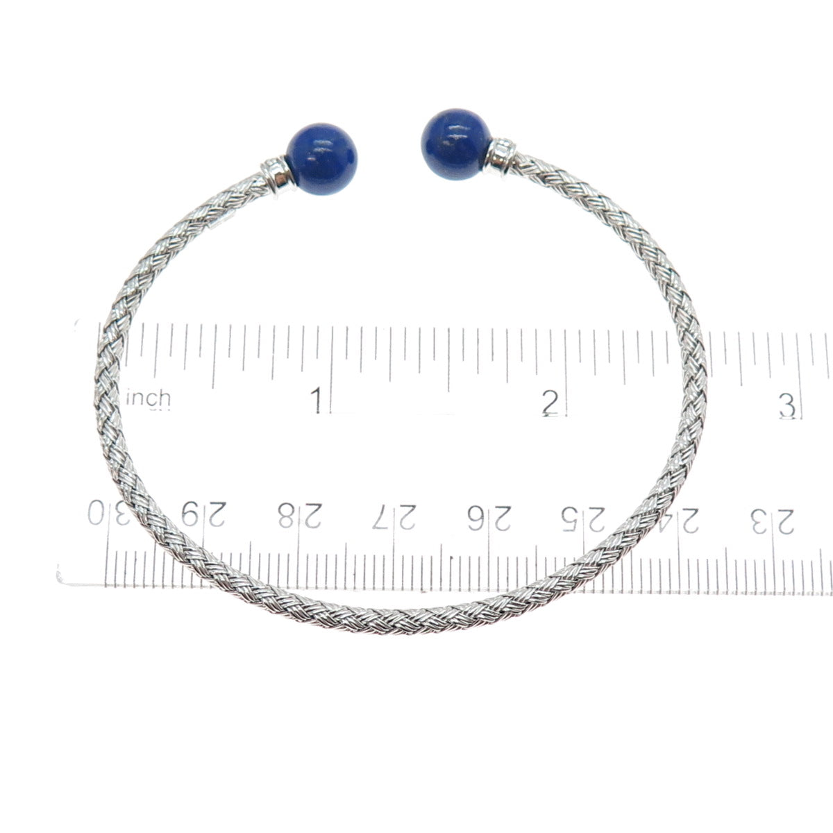 925 Sterling Silver Vintage Peru Real Lapis Braided Adjustable Bracelet 6.25"