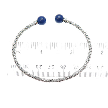 925 Sterling Silver Vintage Peru Real Lapis Braided Adjustable Bracelet 6.25"