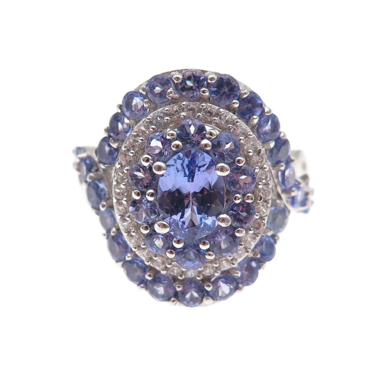 Chuck Clemency 925 Sterling Silver Real Tanzanite & White Topaz Ring Size 8.25