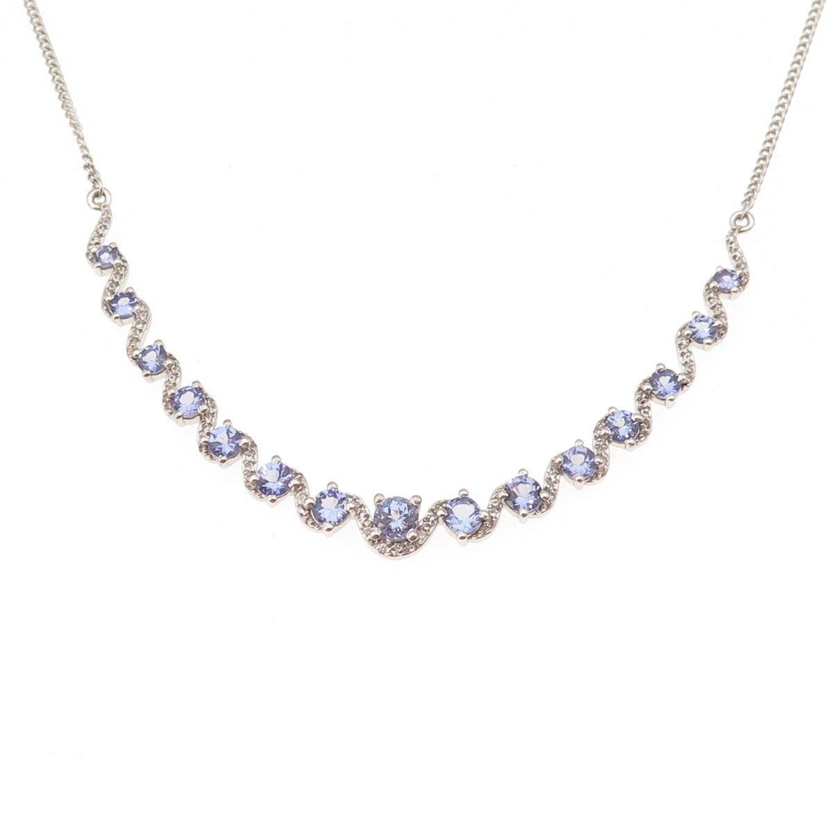 Chuck Clemency 925 Sterling Real Tanzanite & White Topaz Chain Necklace 18-20"